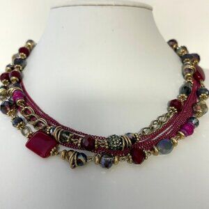 Premier Designs Multi-Strand Beaded Necklace Burgundy Purple Gold Tone Beads